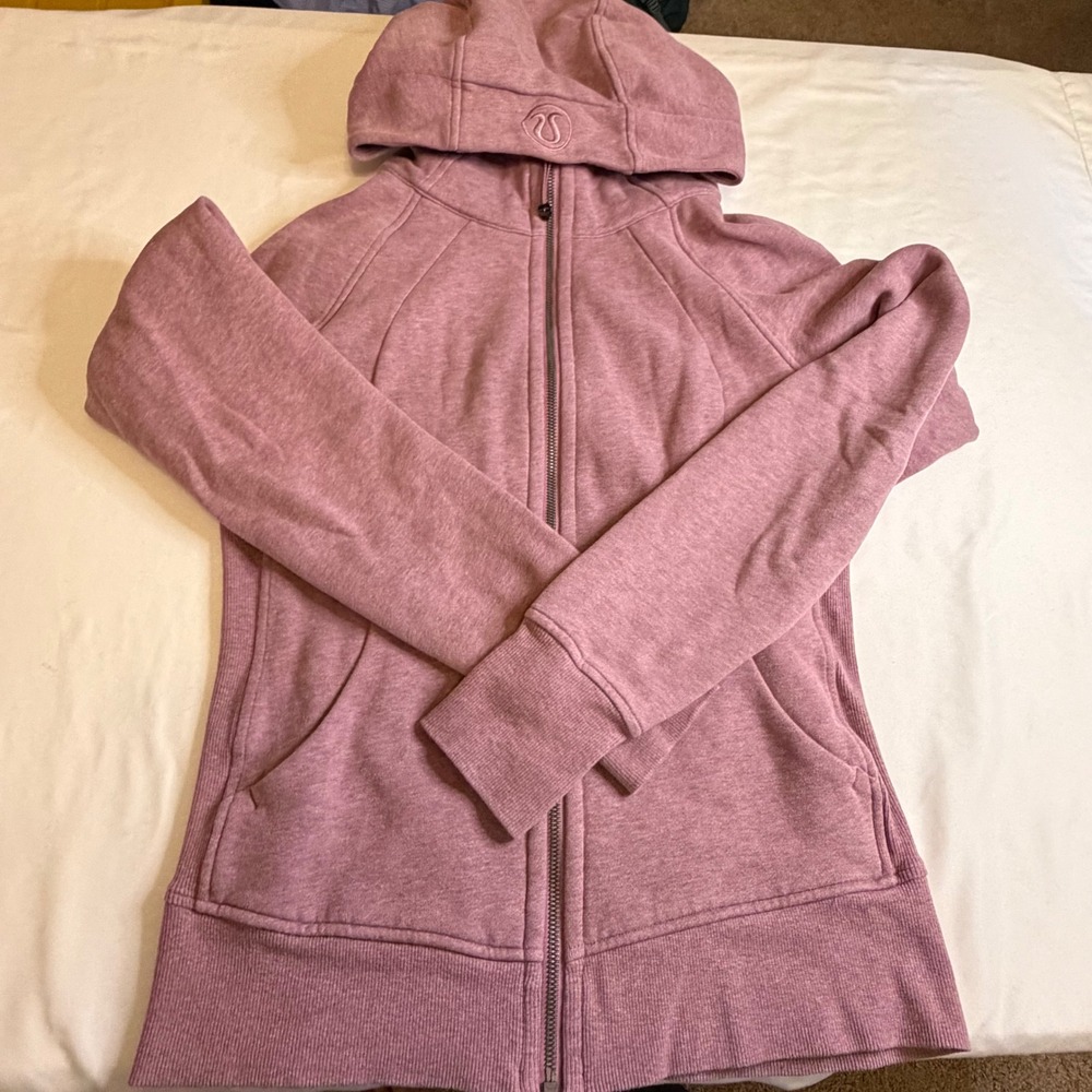 Lululemon Scuba Full Zip Hoodie Pink Mauve Heathered Fleece Size 6 Loungewear